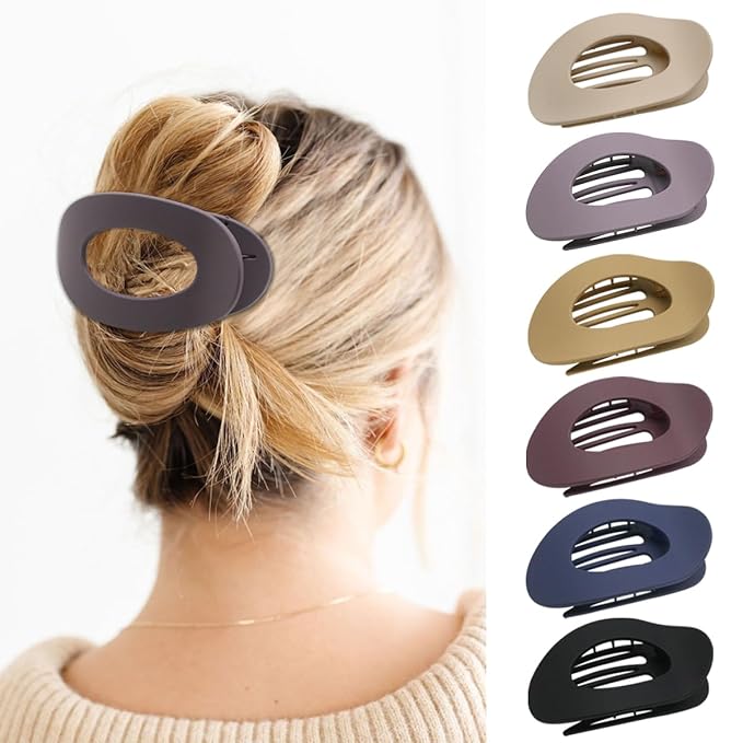 Flat Hair Clips for Women - 6Pack Matte Lay Flat Claw Clips, Non-Slip Strong Hold Duckbill Clips for Thick/Thin Hair, Neutral Color Hair Accessories for Daily Styling