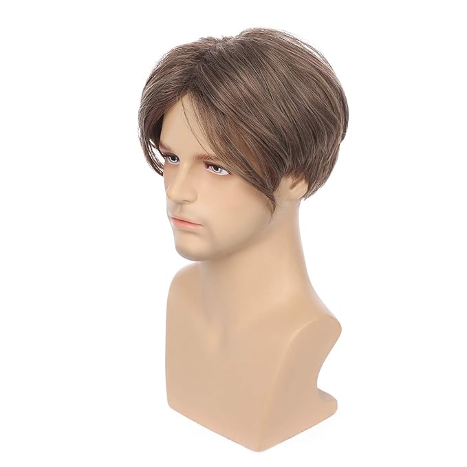 Kaneles Mens Brown Wig Short Straight Men Wigs Synthetic Wig Realistic Natural Middle Part Wigs for Men (Brown)
