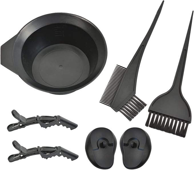 7 Pcs Professional Salon Hair Coloring Dyeing Kit Mixing Bowl, Angled Comb, Hair Dye Color Brush, Earmuffs and Hair Clips