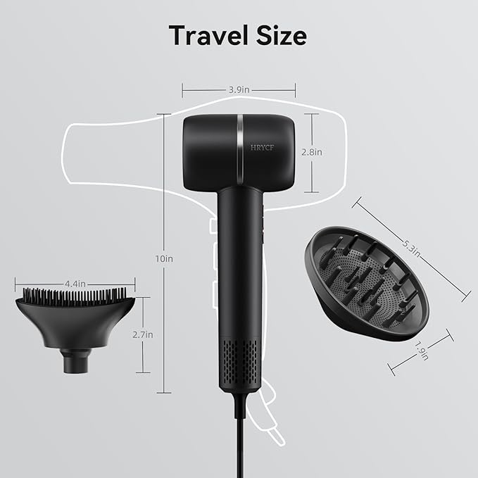 Hair Dryer with Smoothing Comb, 160000RPM High Speed Blow Dryer, Negative Ionic Hair Care, Fast Drying and Less Heat Damage, Thermo-Control Low Noise & Portable with Diffuser, Black