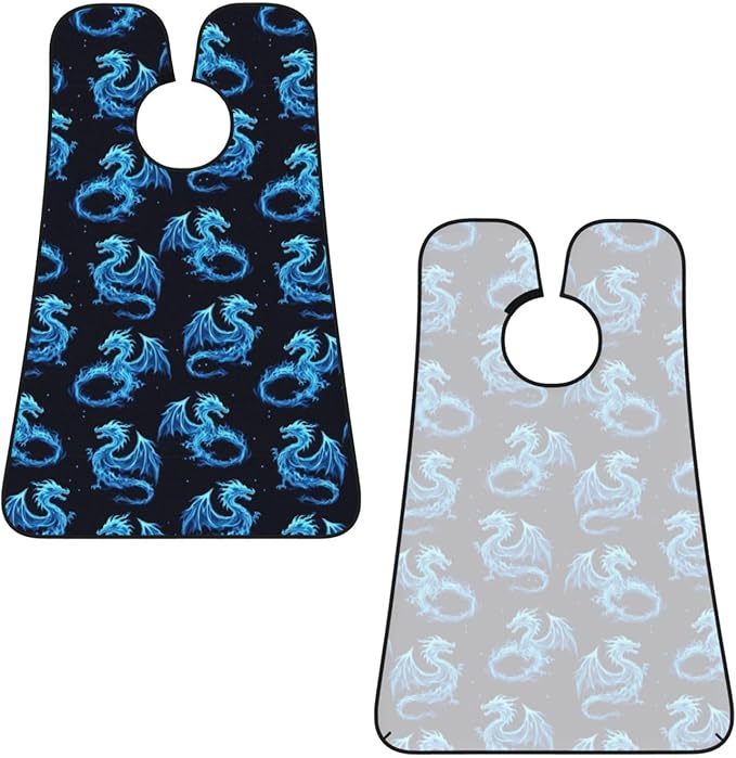Adjustable Beard Bib, Non-Stick Hair Catcher Cape for Men's Shaving, Waterproof with 2 Suction Cups, Blue Fire Flame Dragon Shave Bib