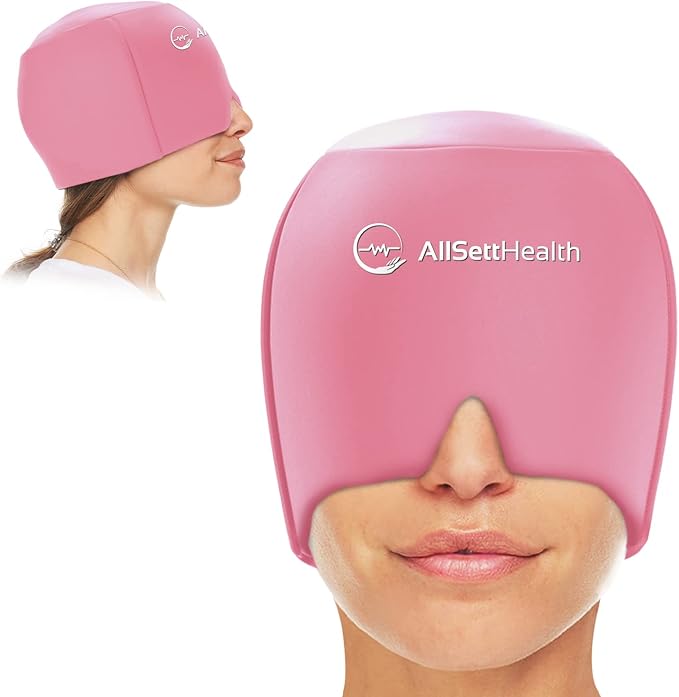 Migraine Relief Cap Ice Head Wrap Headache and Migraine Hat | Headache Relief with Hot/Cold Gel Head Ice Pack with Face and Eye Headache Mask Compress, Pink