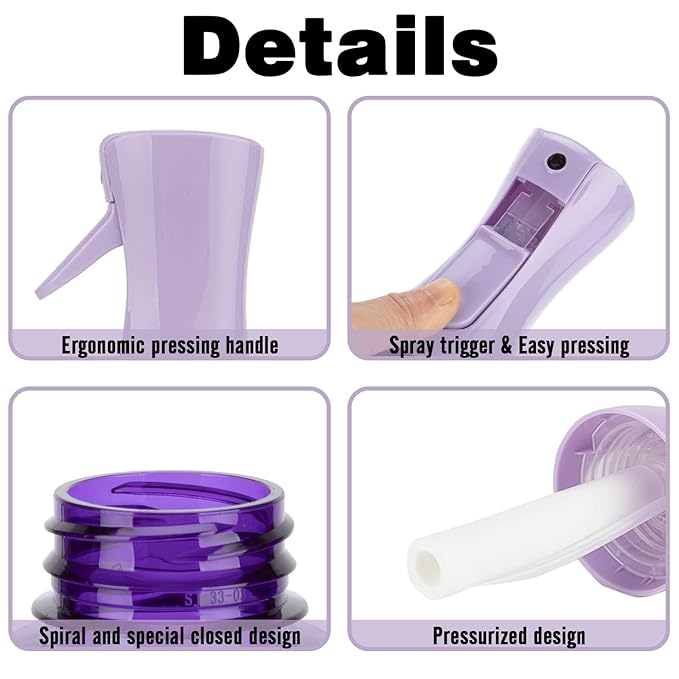 Spray Bottle for Hair (6.8OZ /200ML) Continuous Ultra Fine Mist Sprayer for Hair, Salons, Barber, Plants, Skin Care, Cleaning 2 Pack Purple