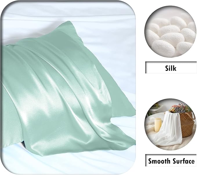 Natural Mulberry Silk Pillowcase for Hair and Skin King Size 20"X 36" Silk Pillow Cases with Hidden Zipper Soft Breathable Smooth Cooling Silk Pillow Covers for Sleeping (Sage Green,King,1Pcs)