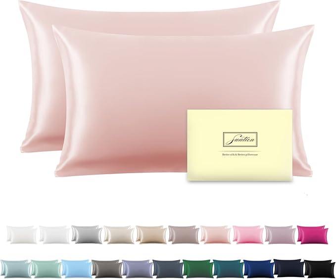 Silk Pillow Cases 2 Pack Soft Breathable and Sliky Standard Size Pillow Cases Set of 2,Natural Mulberry Satin Silk Pillowcase with Hidden Zipper for Hair and Skin (Coral,20"X 26",2pcs)