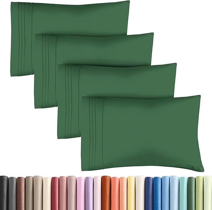 King Pillow Cases Set of 4 - Ultra Soft Hotel Quality Pillowcase Covers - Comfy, Cozy & Wrinkle Free - Shrinkage and Fade Resistant - Machine Washable Pillow Protectors - 4 Piece Set - Emerald Green