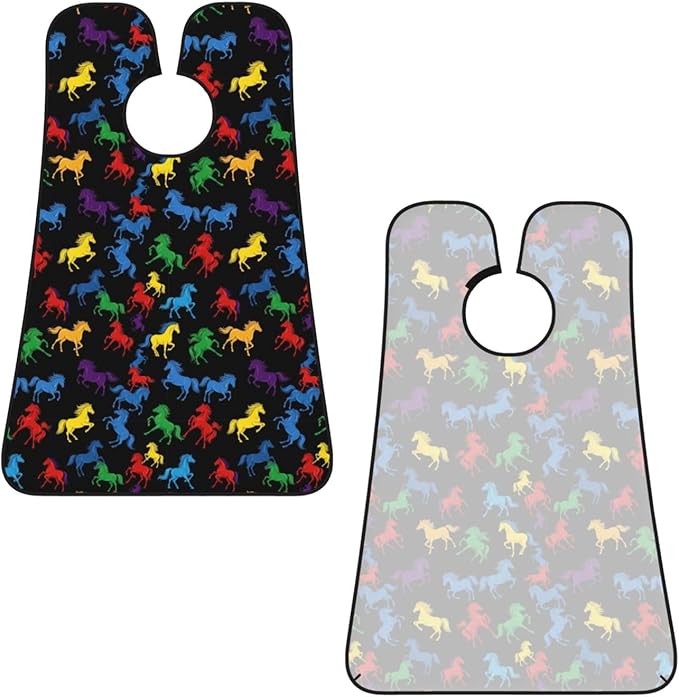 Beard Trimming Catcher Apron, Waterproof Non-Stick Grooming Bib for Shaving, Ideal for Men Dad Father’s Day, Black Colorful Horses Shave Bib