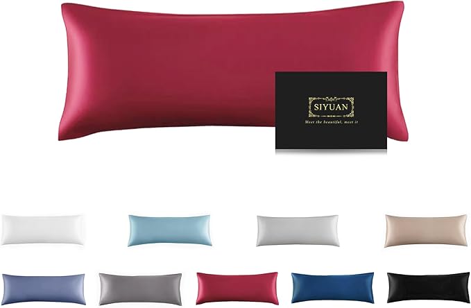 Mulberry Silk Pillowcase for Hair and Skin,Cooling Silk Pillow Case with Hidden Zipper,Allergen Proof Dual Sides Soft Breathable Smooth Silk Pillow Cover for Women (Dark Red, Body)