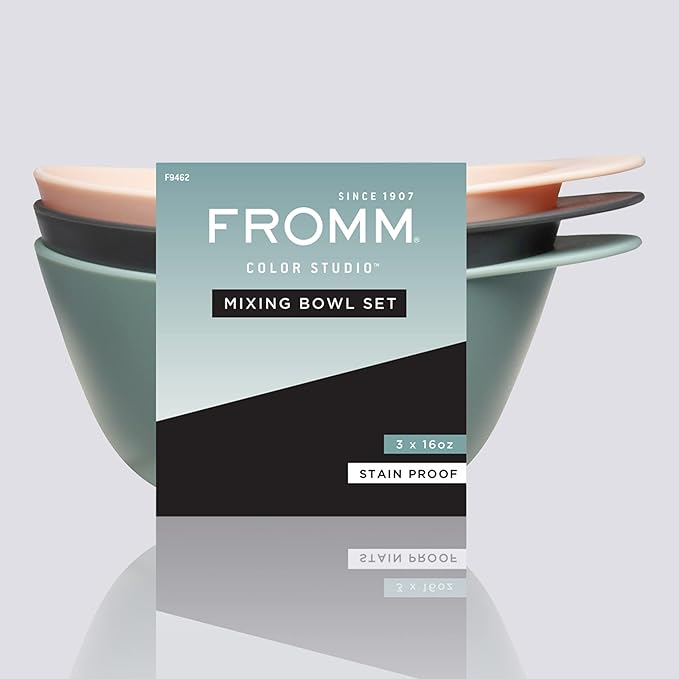 Fromm Color Studio Large Mixing Bowls for Hair Dye, Bleach, Coloring, and Treatments with Spill Proof Rubberized Base, 16 oz, 3 Pack