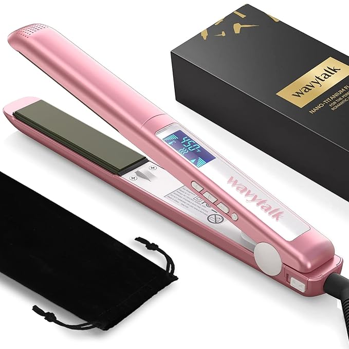 Wavytalk Salon Flat Iron Hair Straightener, Negative Ion Function with Titanium Plates Get Shinier & Smoother Hair, 15 Adjustable Temp, Dual Voltage & 60 Mins Auto Shut Off (Rose Gold)