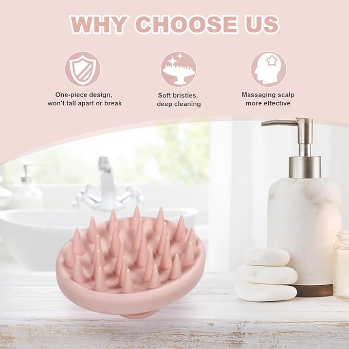 Silicone Scalp Massager, Scalp Scrubber for Hair Growth with Soft Bristles, Scalp Exfoliator Brush Dandruff Removal Shampoo Brush for Wet Dry Scalp Care (Light Pink)