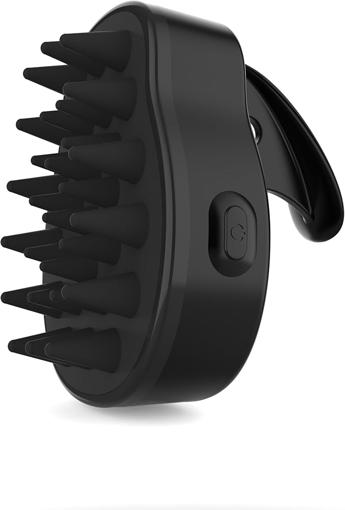 Sonic Scalp Scrubber with Silicone Bristles for Hair Growth & Dandruff Removal, Waterproof, Rechargeable, 3 Vibration Levels (Black)