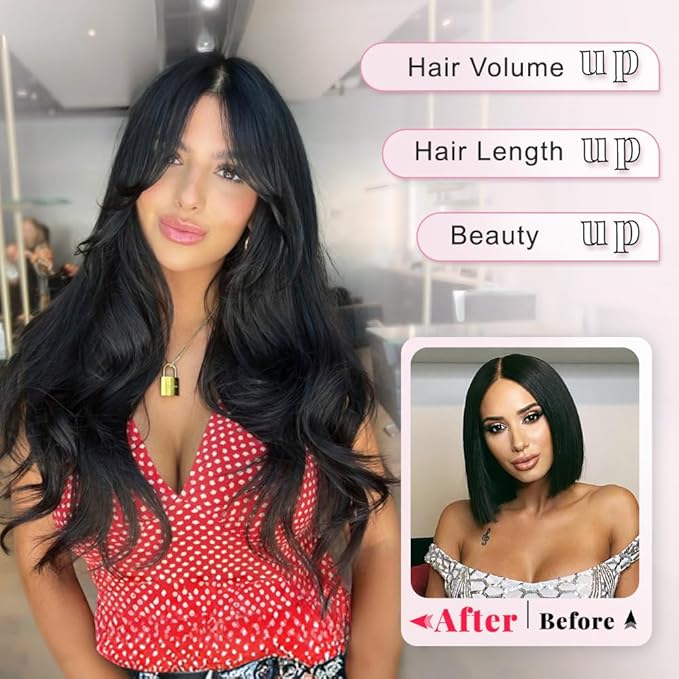 ALXNAN Clip in Hair Extensions, Black Long Wavy Hair Extensions for Women Clip Ins Soft Full Head Synthetic Hairpieces 20 Inch