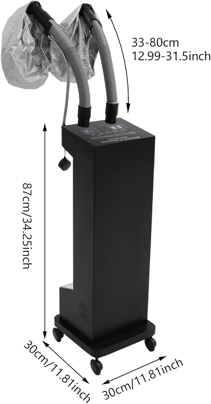 Hair Steamer, 650W Vertical Hair Care Machine with LED Display & 2 Vaporizing Caps Micro Mist Hair Color Processor, 5 Modes, Adjustable Temperature & Timer, Mobile on Wheels for for Home, Barber Shop
