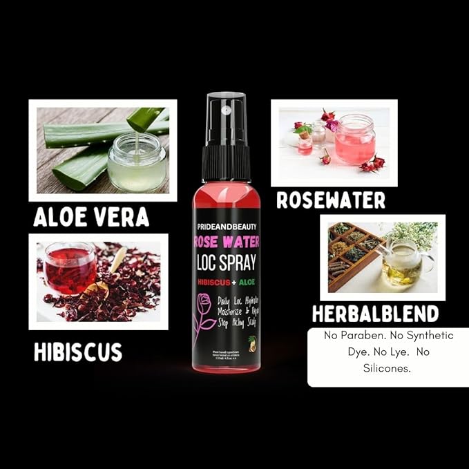 Hibiscus Rose Water Hair Spray – Natural Leave-In Mist for Hair Growth, Shine & Hydration – Lightweight Moisturizer for Locs, Curls & Natural Hair – Sulfate-Free Daily Hair Refresher