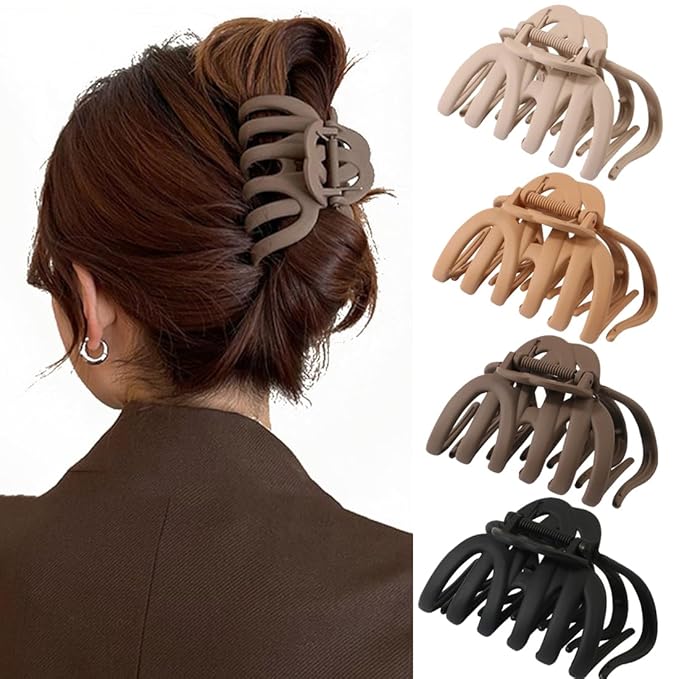 4 Pcs Octopus Claw Clips Octopus Hair Claw Clips for Women 3.8" Large Hair Claw Clip for Women Strong Grip Non-slip Jaw Clip for Thick,natural color