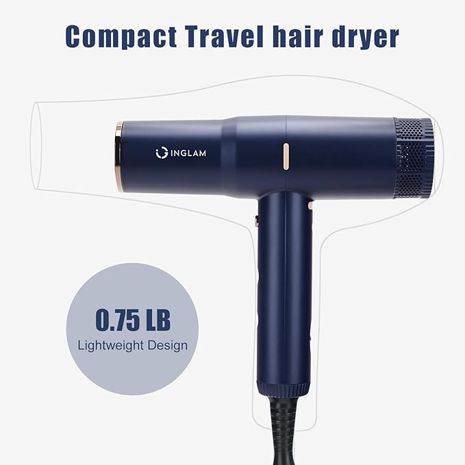 Diffuser Hair Dryer, IG INGLAM Professional Blow Dryer 110,000 RPM High Speed Brushless Motor Negative Ion Low Noise,3 Heat Settings & 3 Speed & Cold Settings, Compact Salon Ionic Hair Dryer