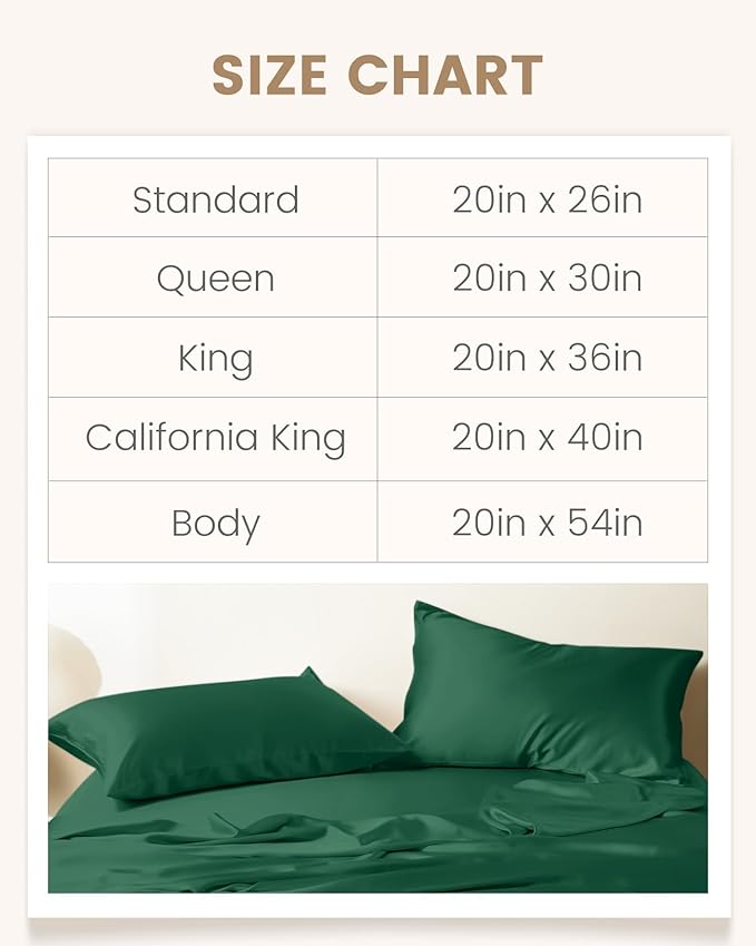 THXSILK Set of 2 100% Mulberry Silk Pillowcase for Hair and Skin Health, Soft Breathable and Smooth Pillowcases with Hidden Zipper, Both Sides Premium Grade 6A+ Silk, Body Size 20"x54", Green
