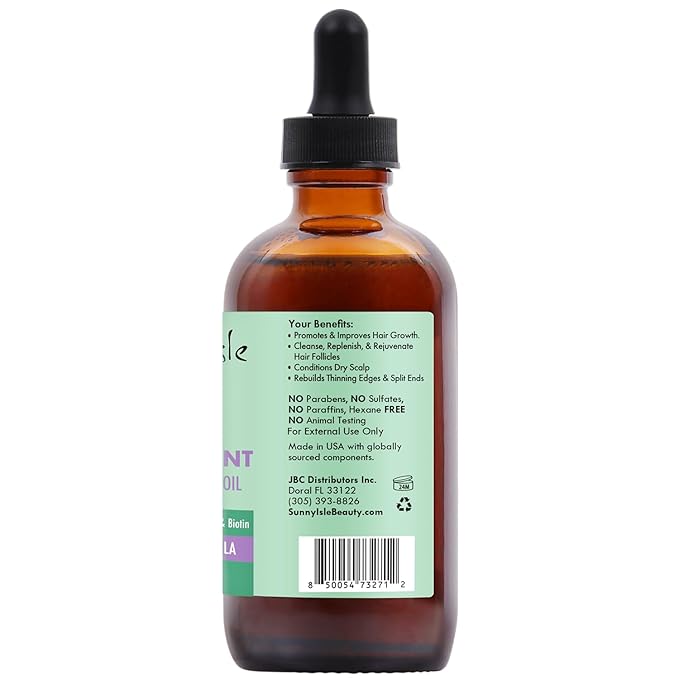 Sunny Isle Lavender Mint Hair and Strong Roots Oil 4oz | Infused with Jamaican Black Castor Oil and Biotin | Strengthen and Nourish Hair Follicles | Dry Scalp, Split Ends | Double Growth Formula