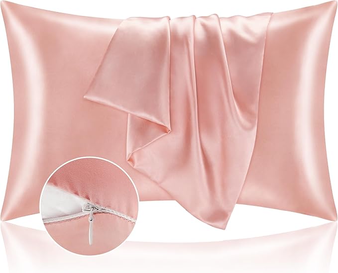 BEDELITE Satin Pillowcase with Zipper, Coral Pillow Cases Queen Size Set of 2, Super Soft and Cooling Similar to Silk Pillow Cases, Gift for Women Men(20x30 Inches)