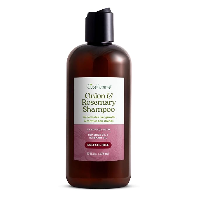 Just Nutritive Onion & Rosemary Shampoo for Hair Growth, Thickening, Strengthening - Sulfate-Free, Enriched with Red Onion Oil, Rosemary Oil, Tea Tree - 16 oz