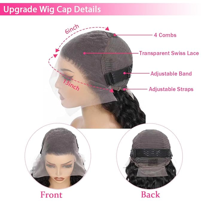 28 Inch 13×6 HD Lace Front Wigs Human Hair Water Wave 200 Density Lace Frontal Wigs Pre Plucked Deep Curly Human Hair Wig for Women Natural Black