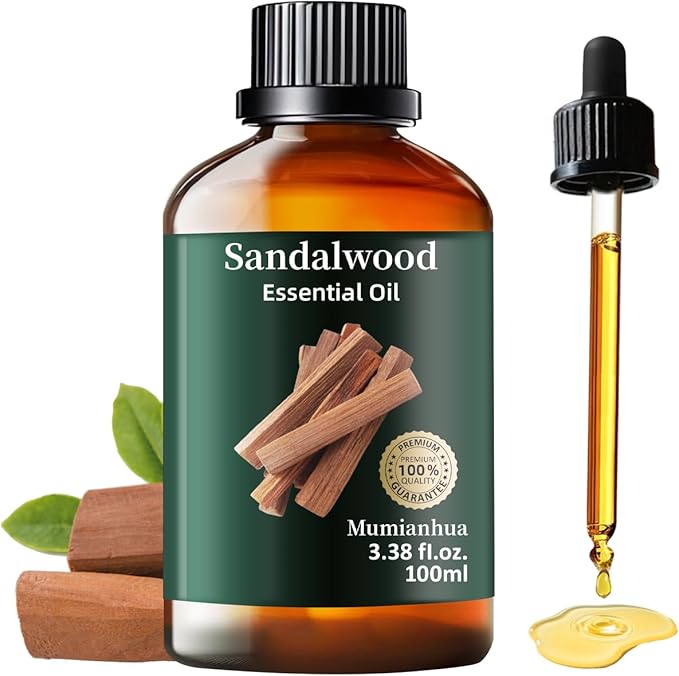 Pure Sandalwood Essential Oil for Bedtime Serenity, Evening Meditation & Pillow Mist, Natural Woody Aroma for Diffuser, Hair, Skin Care, Calming Blends, Massage, Candle, Soap Making 3.38 Fl Oz