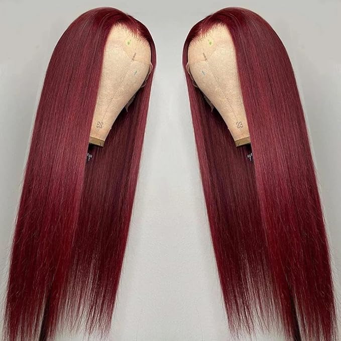 Burgundy 99J Lace Front Wigs Human Hair Pre Plucked Wine Red 13x4 Straight Lace Frontal Wig with Baby Hair for Black Women 150% Density Wig Colored Brazilian Virgin Hair Wig 20 Inch
