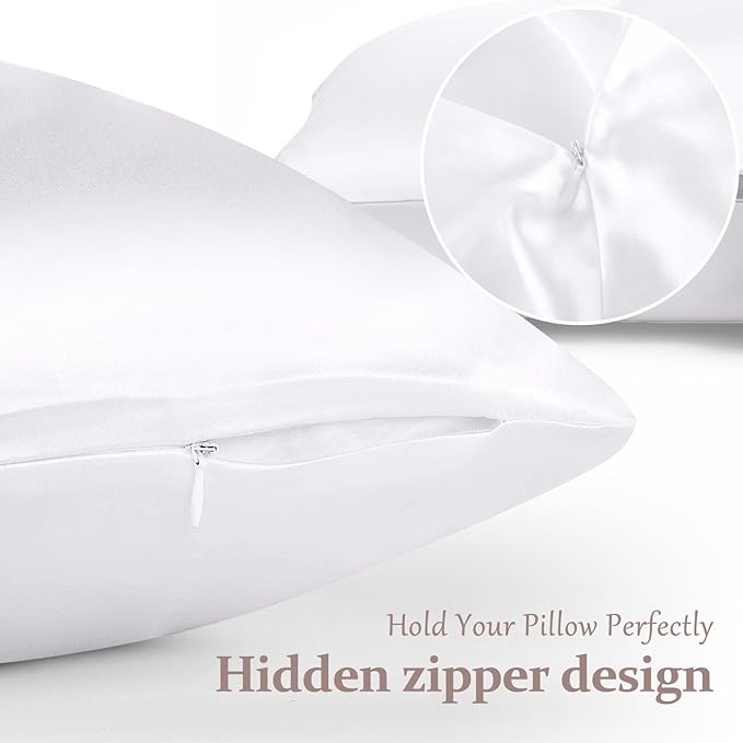 100% Pure Silk Pillowcase for Hair and Skin, Both Sides Mulberry Silk Pillowcases with Hidden Zipper, Cooling Pillowcase 19 Momme, 600 Thread Silk Pillow Cases Standard Size, 2PCS, White