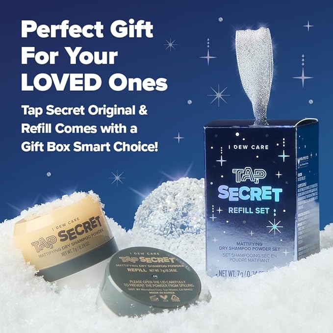 I DEW CARE Biotin Clarifying Dry Shampoo Limited Edition - Tap Secret Refill Set | With Black Ginseng, Non-aerosol, Formulated Without Benzene, Travel Size, Stocking Stuffers, Gift Set, 0.24 oz. x 2EA