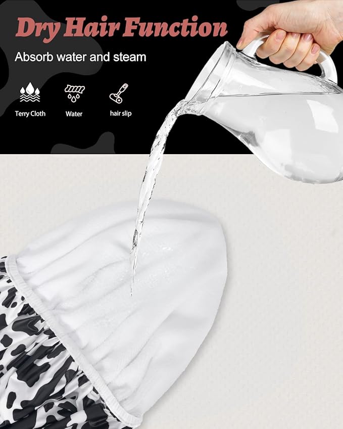 Auban Shower Cap, Shower Cap for Women Terry Cloth Lined EVA Exterior Reusable Double Layer Waterproof, Large Bath Hair Cap for All Hair Lengths, Hotel Travel Essentials Accessories Deep Conditioning