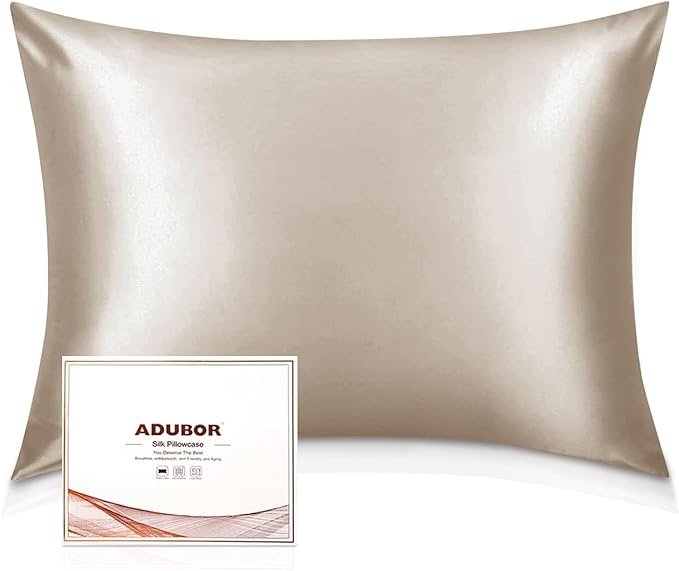 Adubor Silk Pillowcase 2 Pack for Hair and Skin with Hidden Zipper, Both Sides 23 Momme Silk Pillow Case (Beige, Queen: 20''X30'')