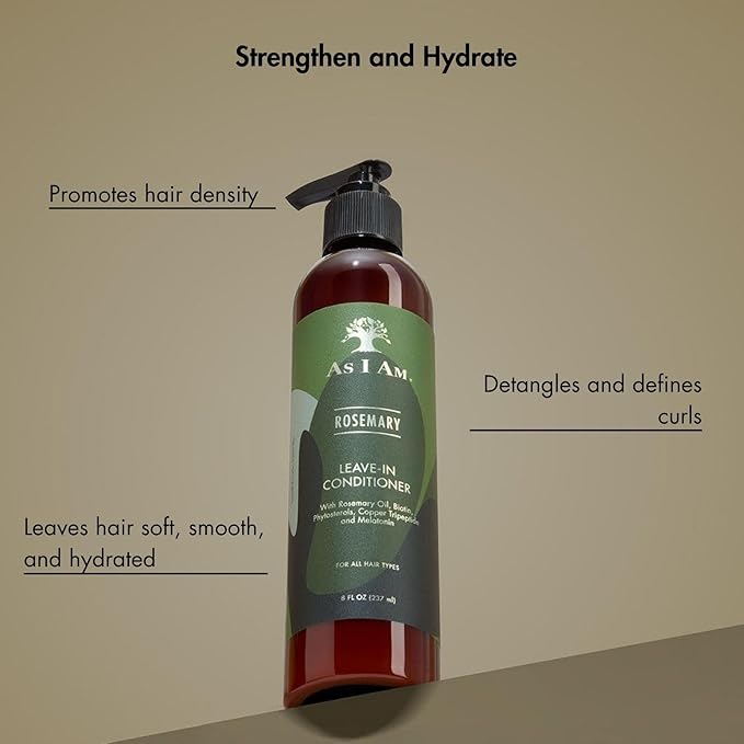 As I Am Rosemary Leave-In Conditioner 8 Fl Oz (237 ml) - with Biotin & Saw Palmetto