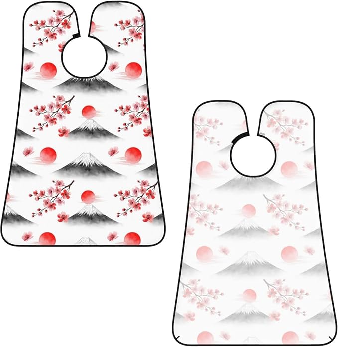 Men's Shaving Accessory Japanese Blossom Watercolor Cherry Flower Mountain, Waterproof Beard Apron with Hair Catcher & Suction Cups
