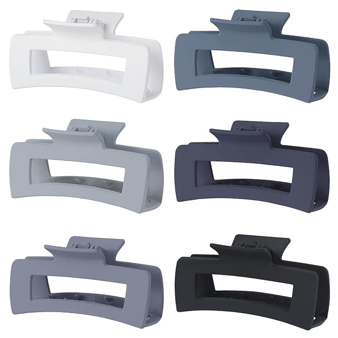 4 Inch Big Hair Claw Clips 6 Pcs Large Claw for Thick Hair Square Hair Clips for Women Rectangle Hair Clips Nonslip Acrylic Banana Jaw Clips Hair Accessories for Girls (Grey)