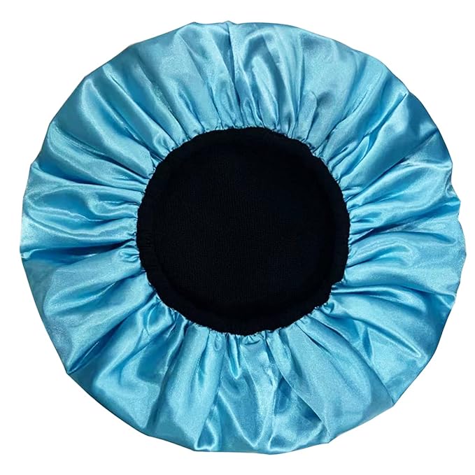 Aquior Shower Cap,Extra Large Triple Layer Bathing Cap with Dry Hair Function for Women Microfiber Terry Cloth Silky Satin 100% Waterproof Reusable Long Hair Bath Caps (Blue)