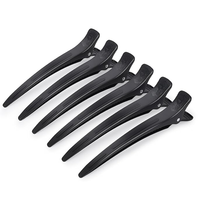 AIMIKE Extended Sectioning Hair Clips w/Built-in Silicone Band, 4.8" No-Crease Non-Slip Hair Styling Clips for Thick, Long Hair – Blow Drying,Hair Rollers, Rust-Free –6 Pack, Black Duckbill Clips