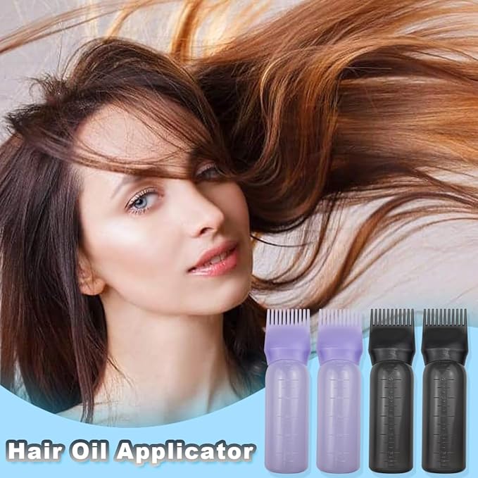 ELANE 4 Pack Root Comb Applicator Bottle, Oil Comb Applicator for Hair Dye & Shampoos, Hair Salons (2 Black + 2 Purple)