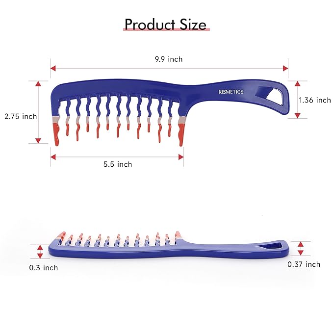 Big Hair Tools Extra Large Wide Tooth Comb for Thick, Curly, Wavy or Long Hair - Frizz-Free Detangling Shower Comb - Big Hair Comb and Microfiber Scrunchie