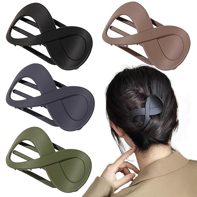 4 PCS French Concord Curved Hair Claws for Women, 3.35 Inch Volume No Slip Grip Banana Clamps for Strong Hold Hair Styling Accessories