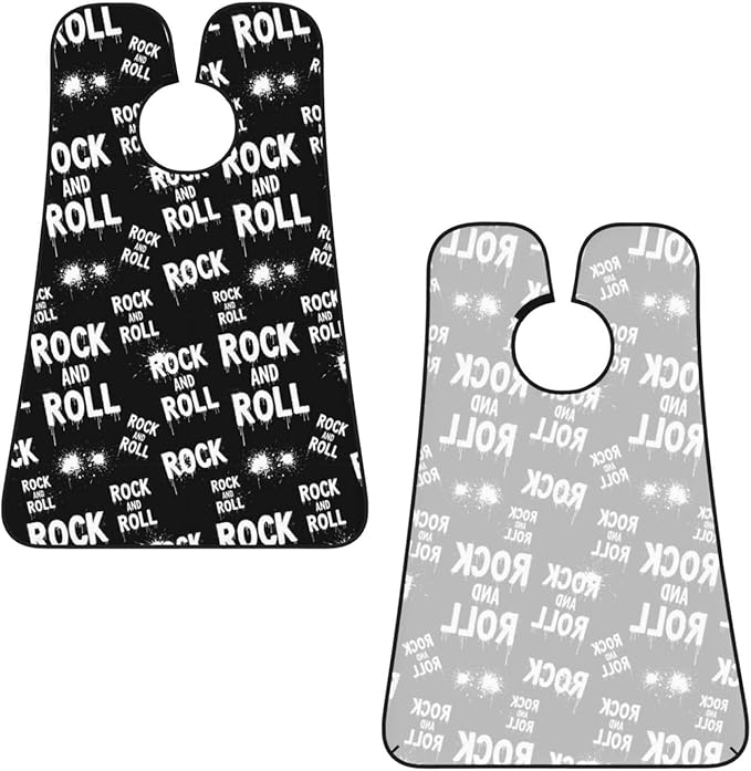 Adjustable Beard Catcher Apron, Black and White Rock and Roll Tattoo Print Shave Bib, Non-Stick Waterproof Grooming Bib, Shaving Essential for Men Dad Christmas