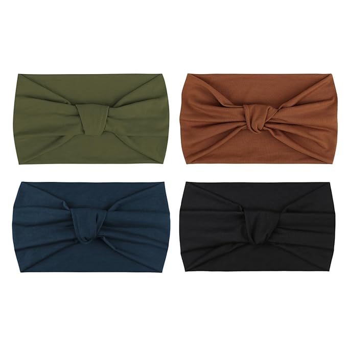 DRESHOW 4 Pack Turban Headbands for Women Wide Vintage Head Wraps Knotted Cute Hair Band Accessories