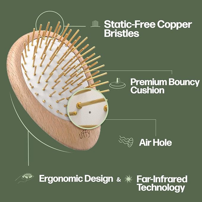 Uffy Acubrusher – Bamboo Bristle Gua Sha Hair Brush - Ergonomic Scalp Massager for Dandruff & Hair Growth, Suitable for All Hair Types - Ideal Gift Choice in Turquoise Blue