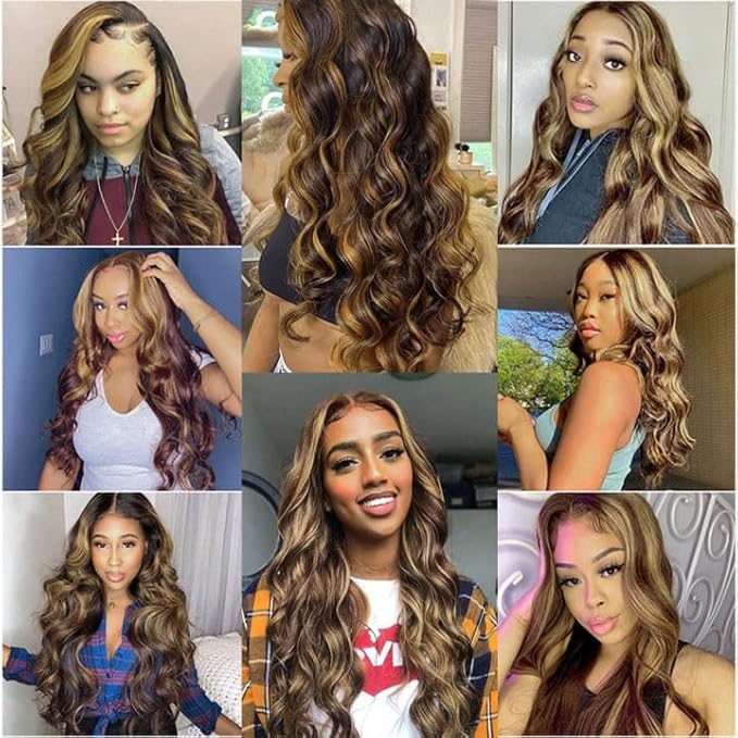 Blonde Human Hair Bundles Highlight Body Wave Bundle 26 26 26 Inch Niegmeag Virgin Remy P1B/27 Bundle Double Weft 2 Tone Black and Blonde Bundles