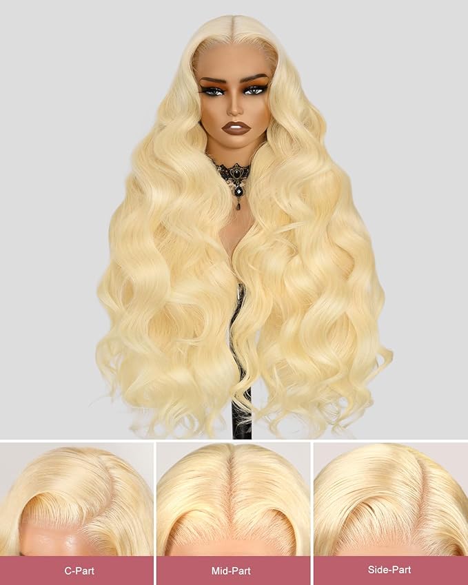 Alididi 613 Lace Front Wig Human Hair 13x4 Blonde Body Wave Hd Transparent Lace Frontal Wigs Human Hair Pre Plucked With Baby Hair 180% Density Blonde Glueless Wigs Human Hair 36 Inch