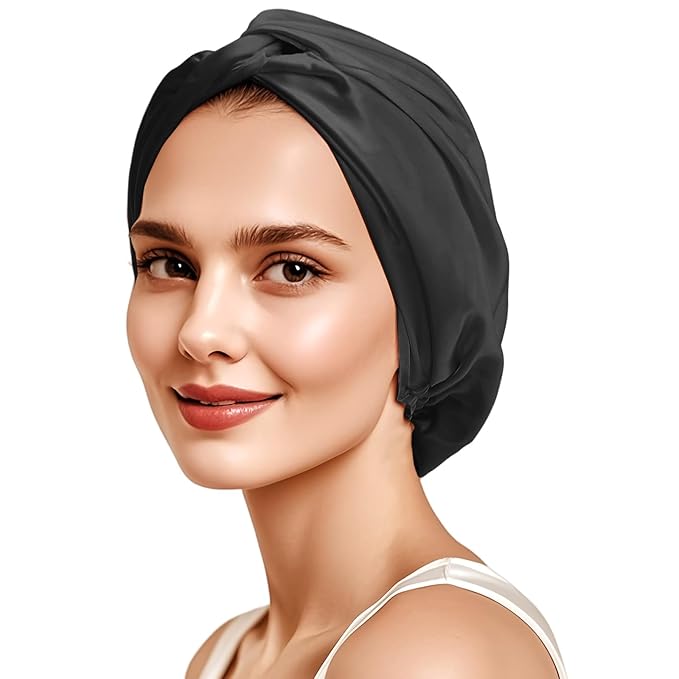 ZIMASILK 22 Momme Adjustable 100% Mulberry Silk Bonnet for Sleeping Women, Silk Hair Wrap for Hair Protection, That Reduces Falling off (1Pc, Black)