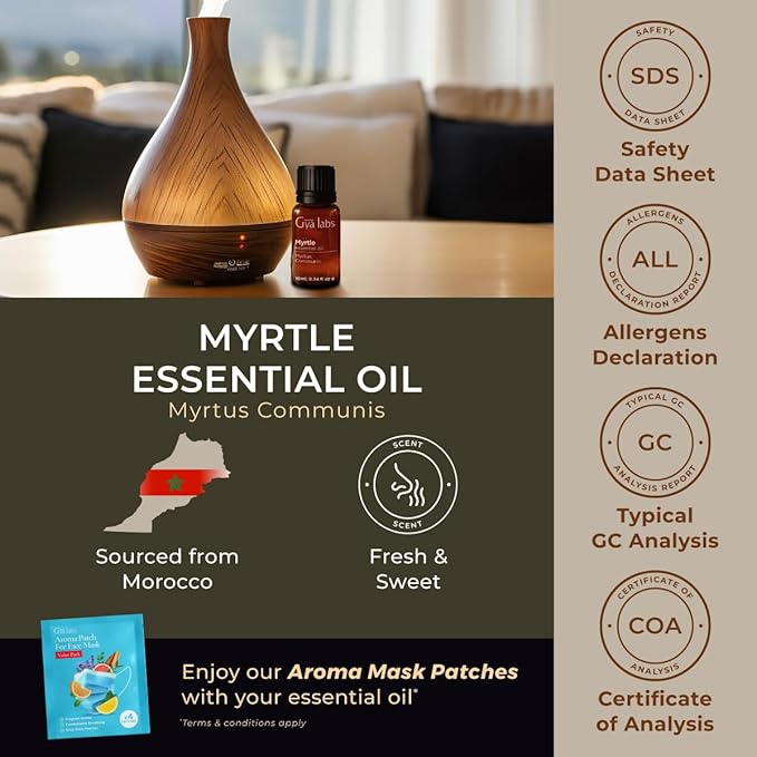 Gya Labs Myrtle Essential Oil - 0.34 Fl Oz - for Hair, Skin, Diffuser, Aromatherapy & DIY Candle Making Scent