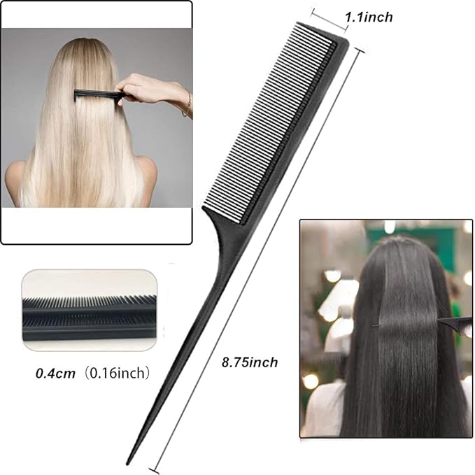 Professional Black Carbon Fiber Teasing Comb, Fine and Wide Tooth Hair Barber Comb For All Hair Types