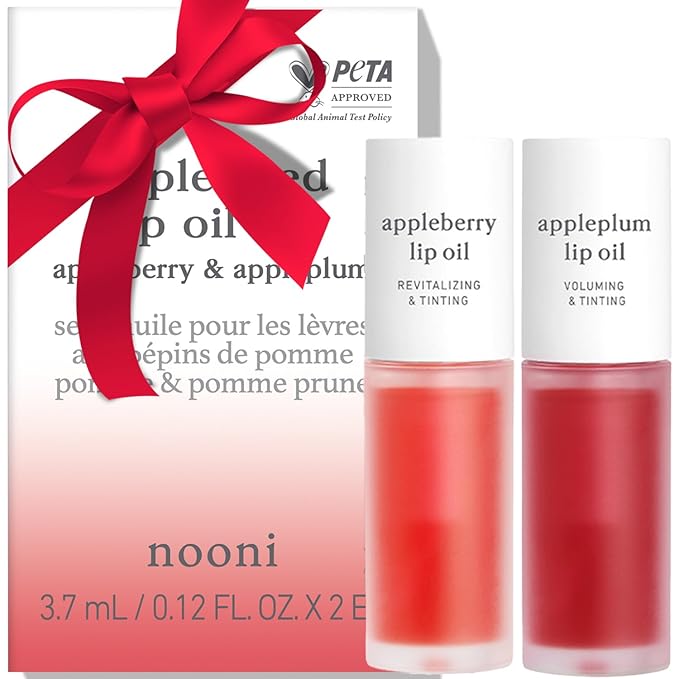 NOONI Korean Lip Oil Set - Appleberry & Appleplum | Long-Lasting, Moisturizing, Plumping, Revitalizing for Dry Lips, Waterproof, No Peel Off, Stocking Stuffers, lip plumper 0.12 FL Oz x 2ea