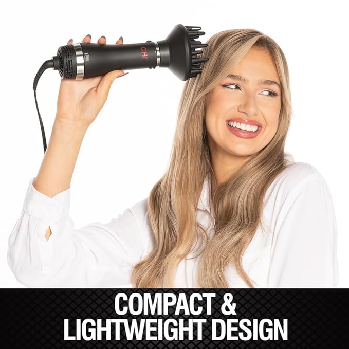 CHI Volumizer 4-in-1 Blowout Brush, Hair Dryer Creates Smooth, Silky & Shiny Hair, Four Interchangeable Attachments For Versatile Styling, Black